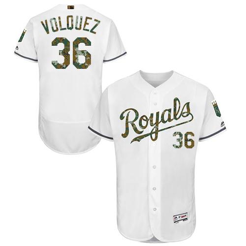 Royals #36 Edinson Volquez White Flexbase Authentic Collection Memorial Day Stitched MLB Jersey - Click Image to Close